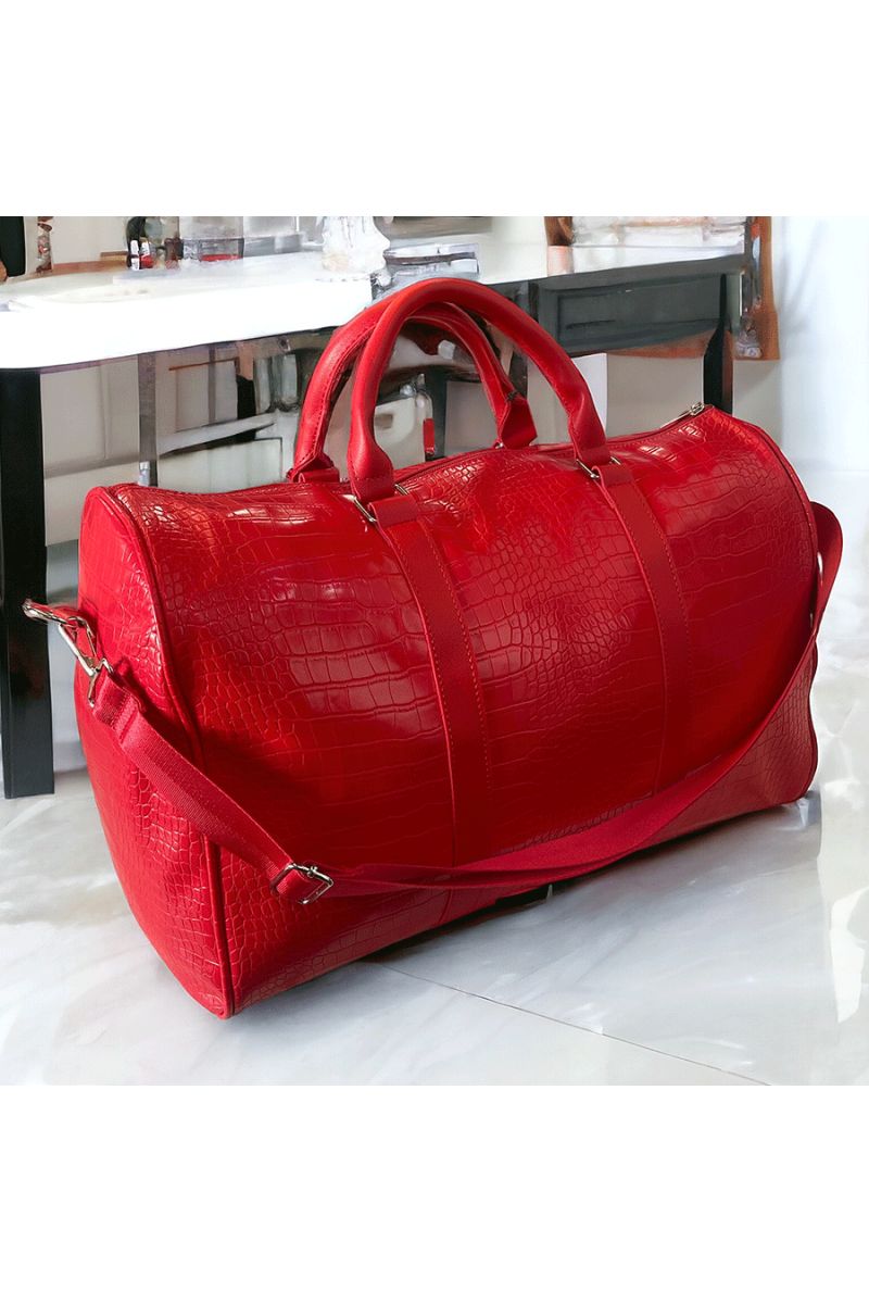 Large sports or travel bowling bag with crocodile pattern in red - 1