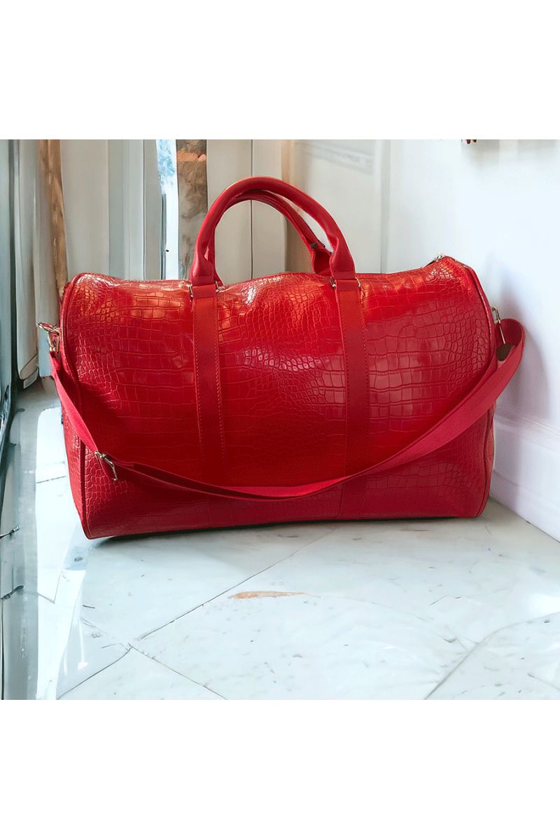Large sports or travel bowling bag with crocodile pattern in red - 2