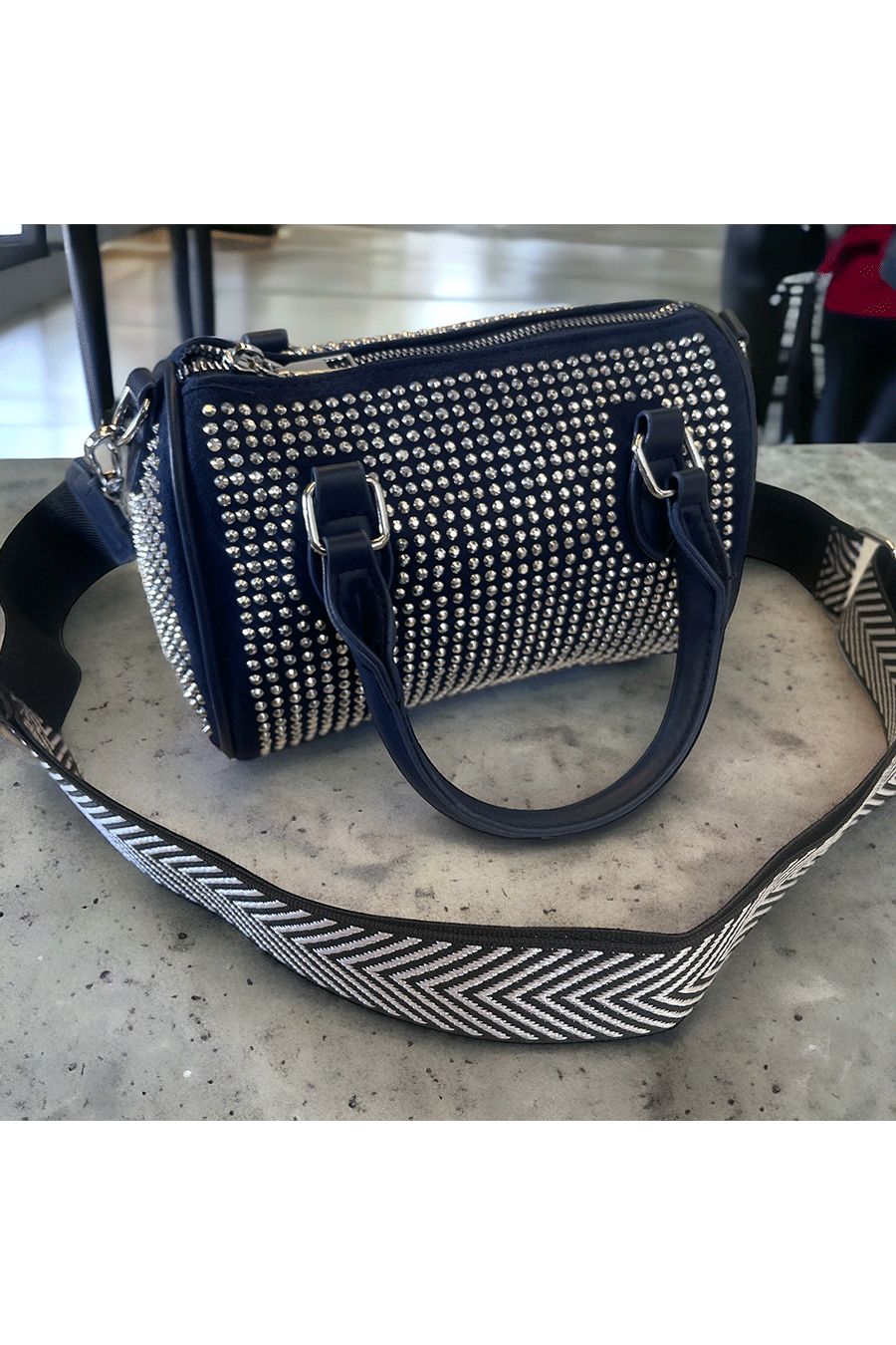 Mini sac bowling marine orné de strass - 1