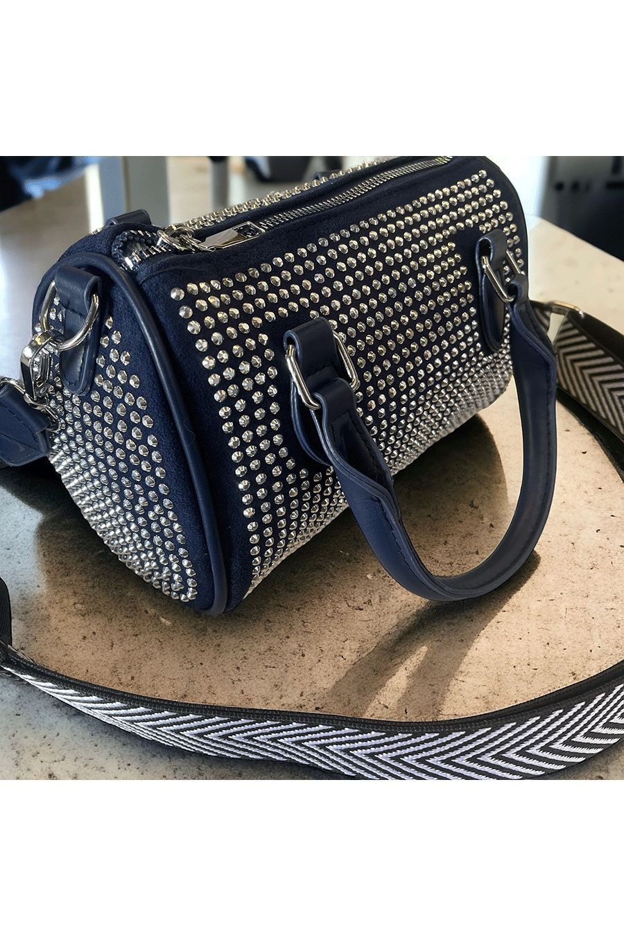 Mini sac bowling marine orné de strass - 2