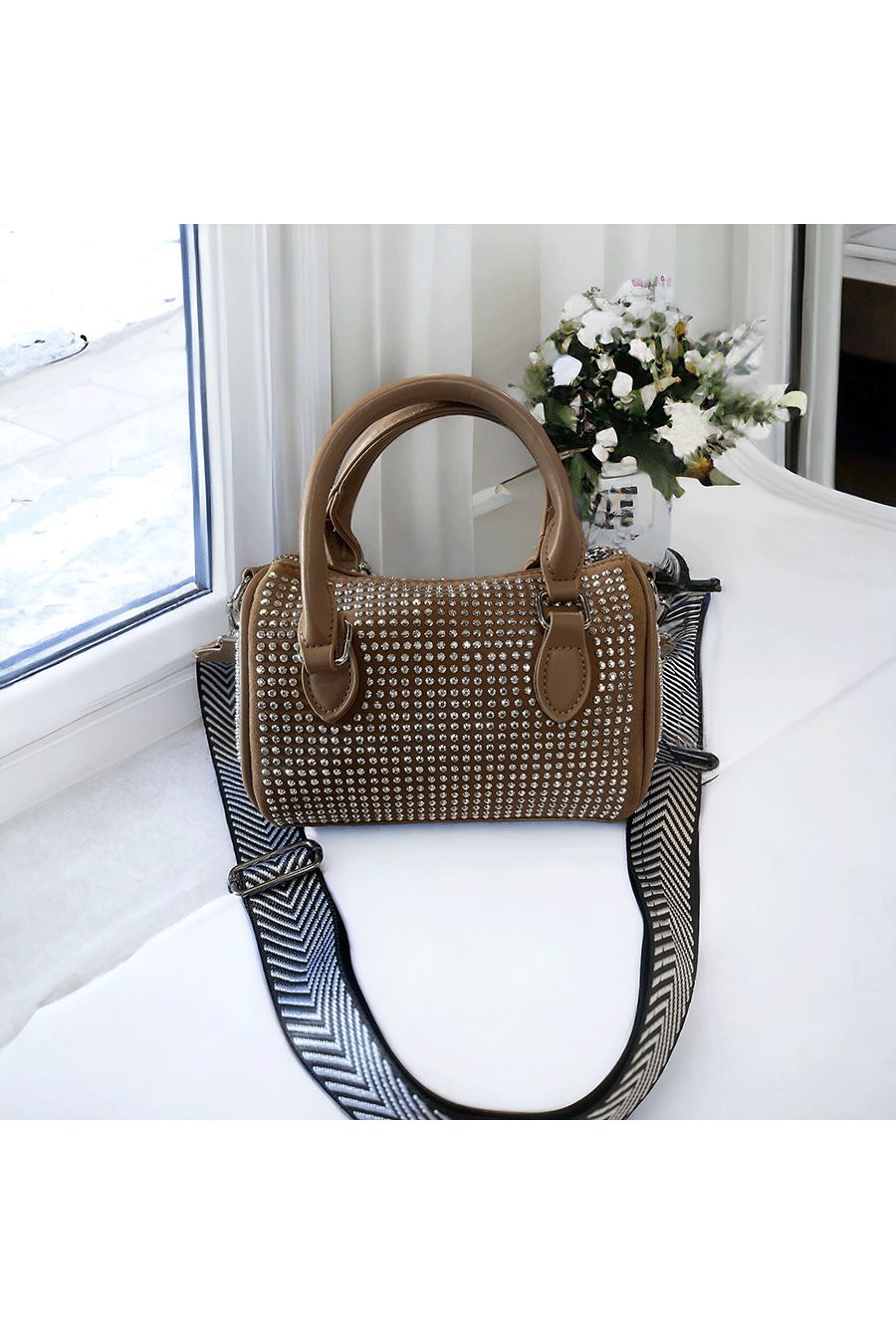 Mini camel bowlingtas versierd met strass steentjes - 2