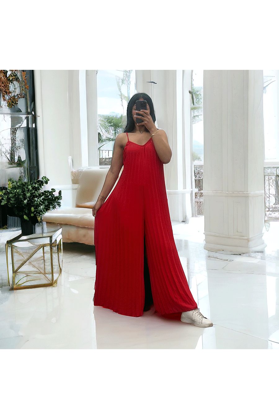 Geplooide palazzo jumpsuit in rood - 1