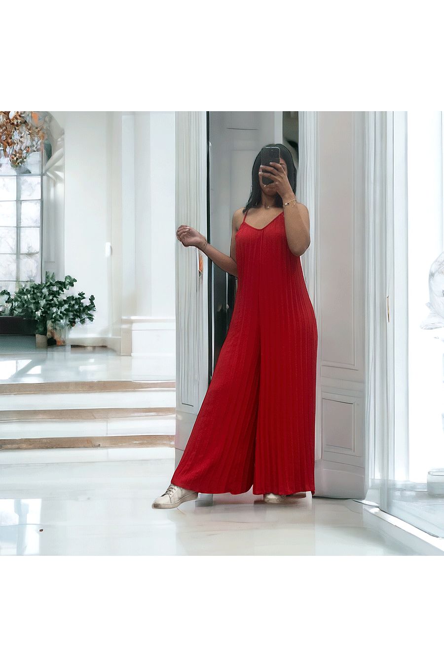 Geplooide palazzo jumpsuit in rood - 2