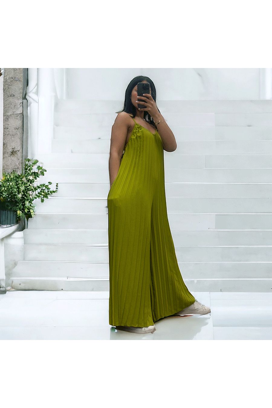 Pistachio pleated palazzo jumpsuit - 1
