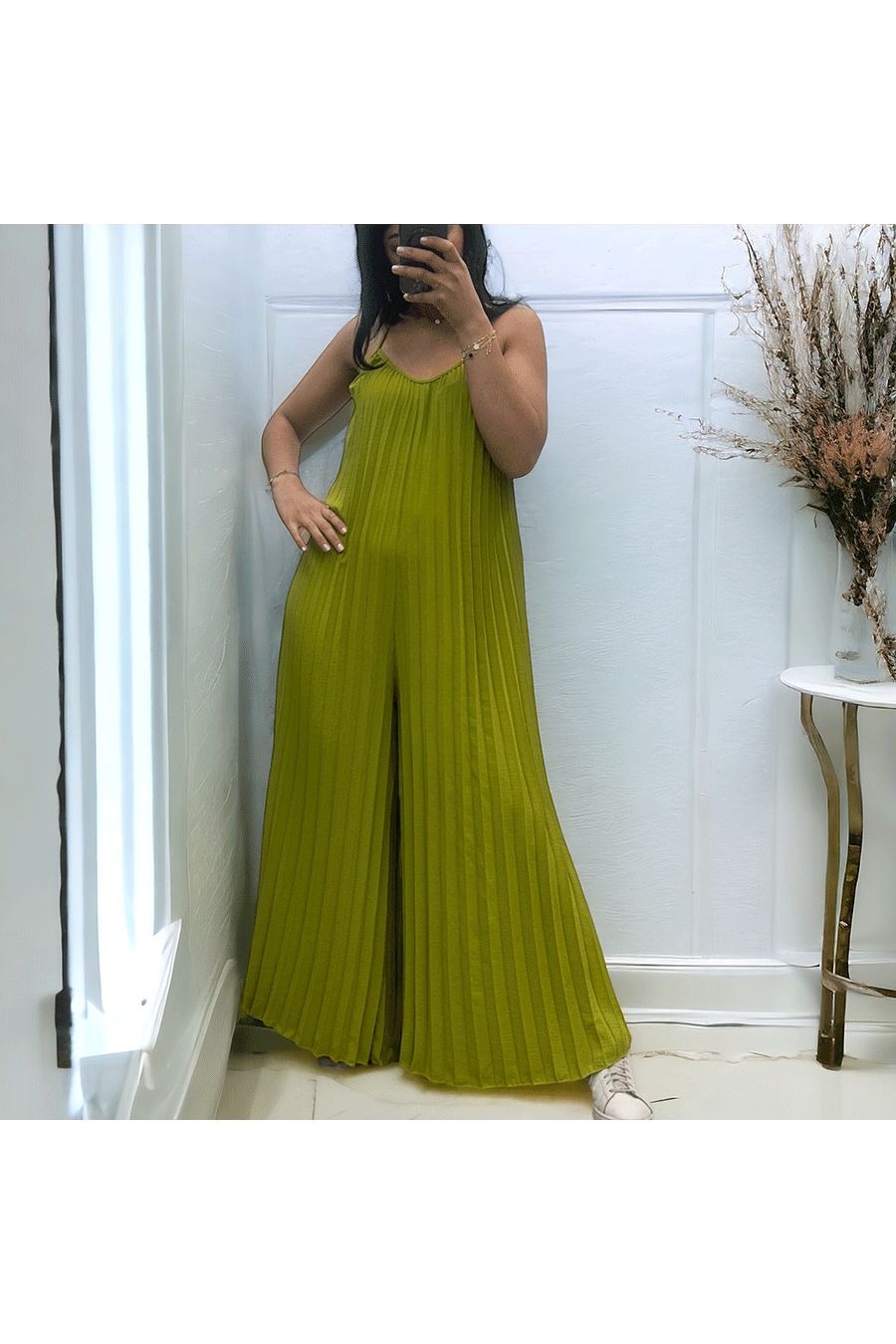 Pistache geplooide palazzo jumpsuit - 2