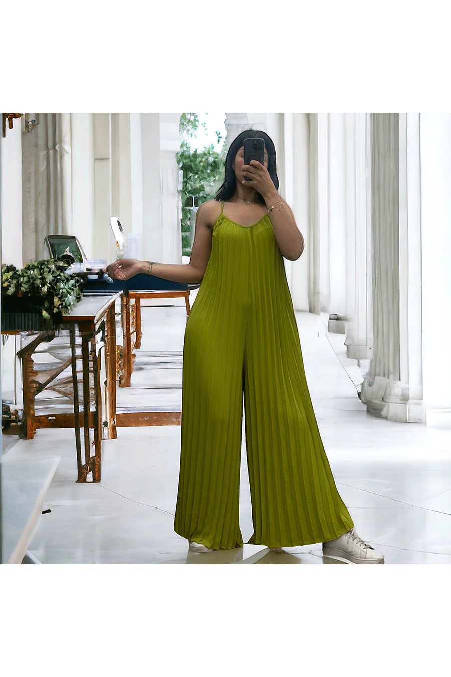 Pistache geplooide palazzo jumpsuit - 3