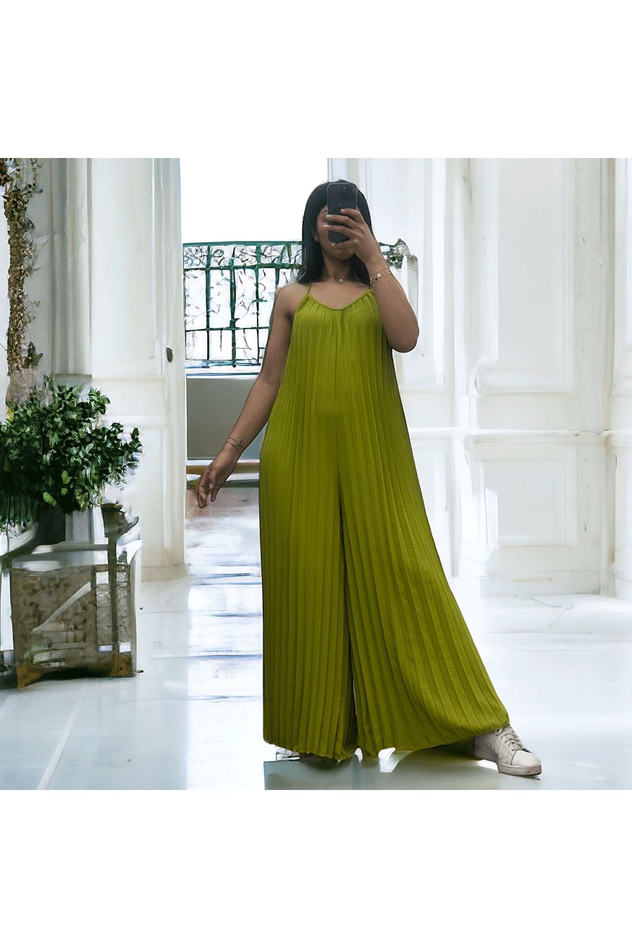 Pistache geplooide palazzo jumpsuit - 4