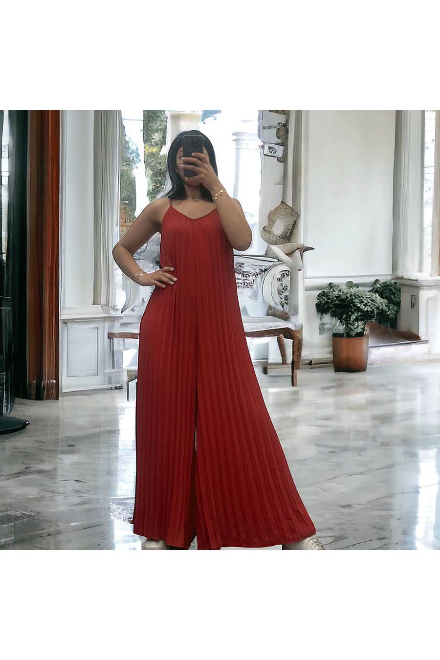 Geplooide palazzo jumpsuit in cognac - 1