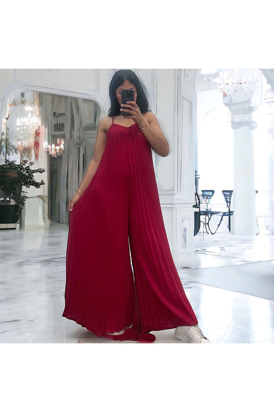 Geplooide palazzo jumpsuit in cognac - 5