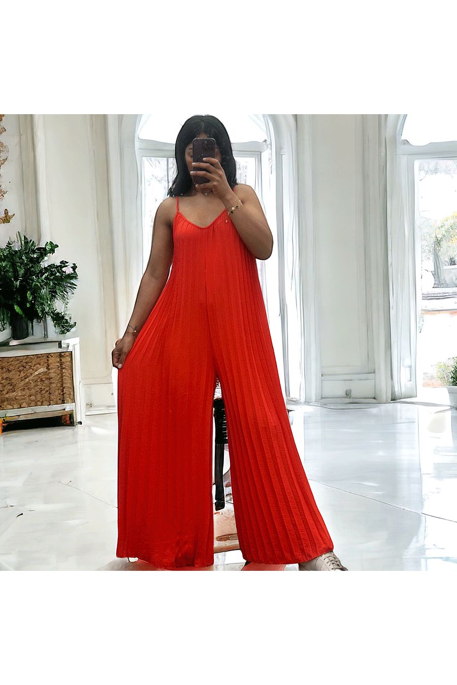 Geplooide palazzo jumpsuit in oranje - 2