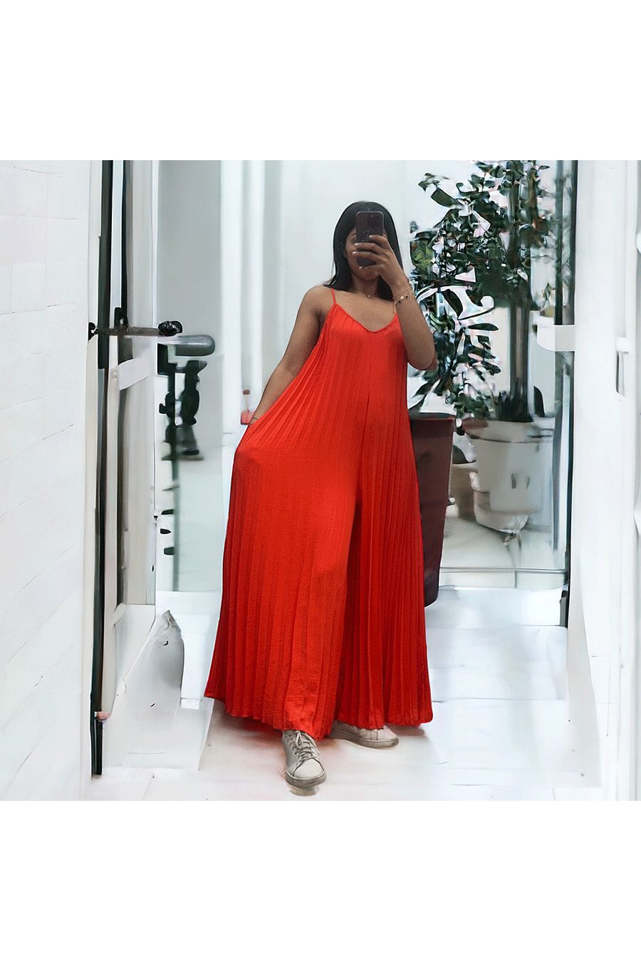 Geplooide palazzo jumpsuit in oranje - 4
