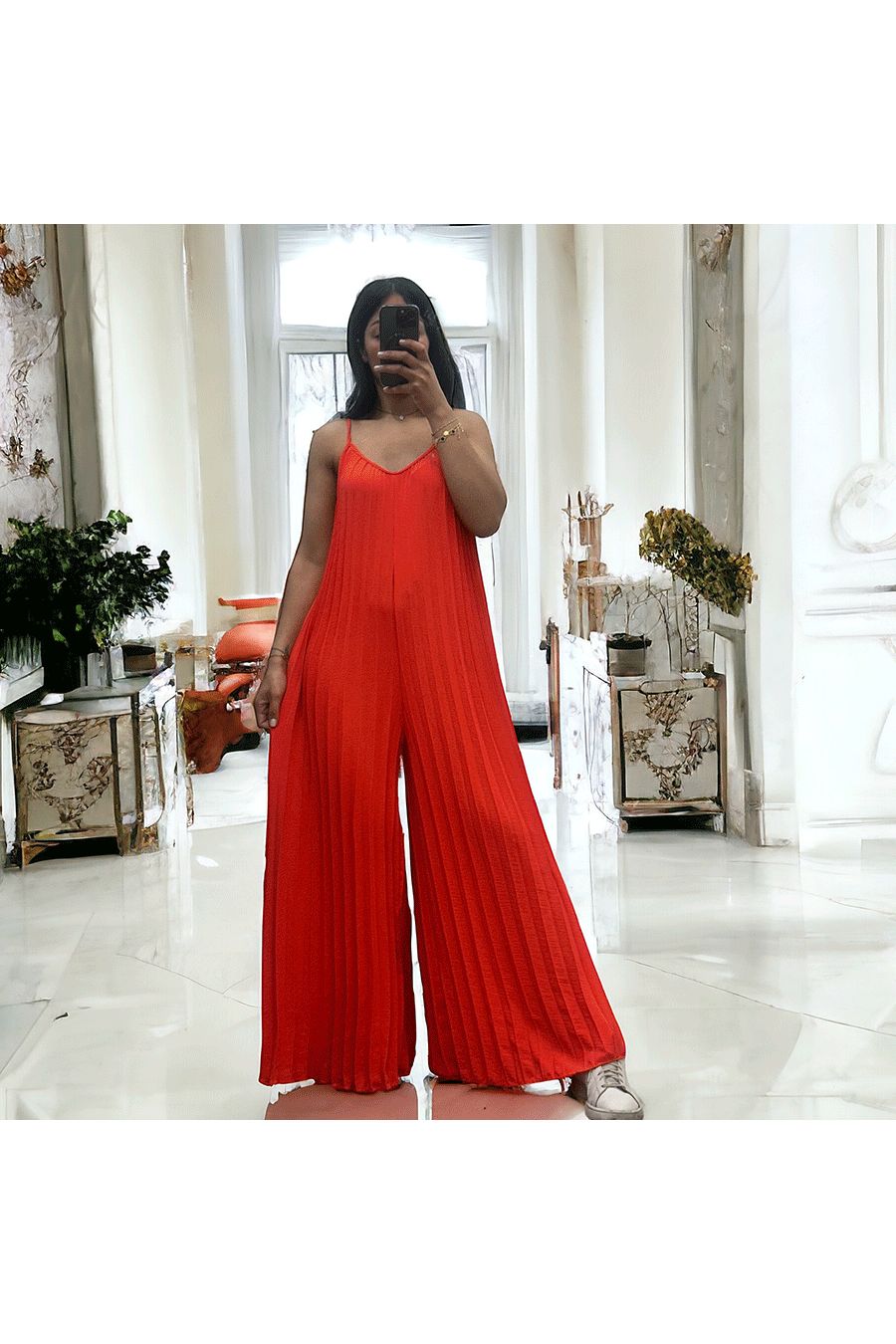 Geplooide palazzo jumpsuit in oranje - 5