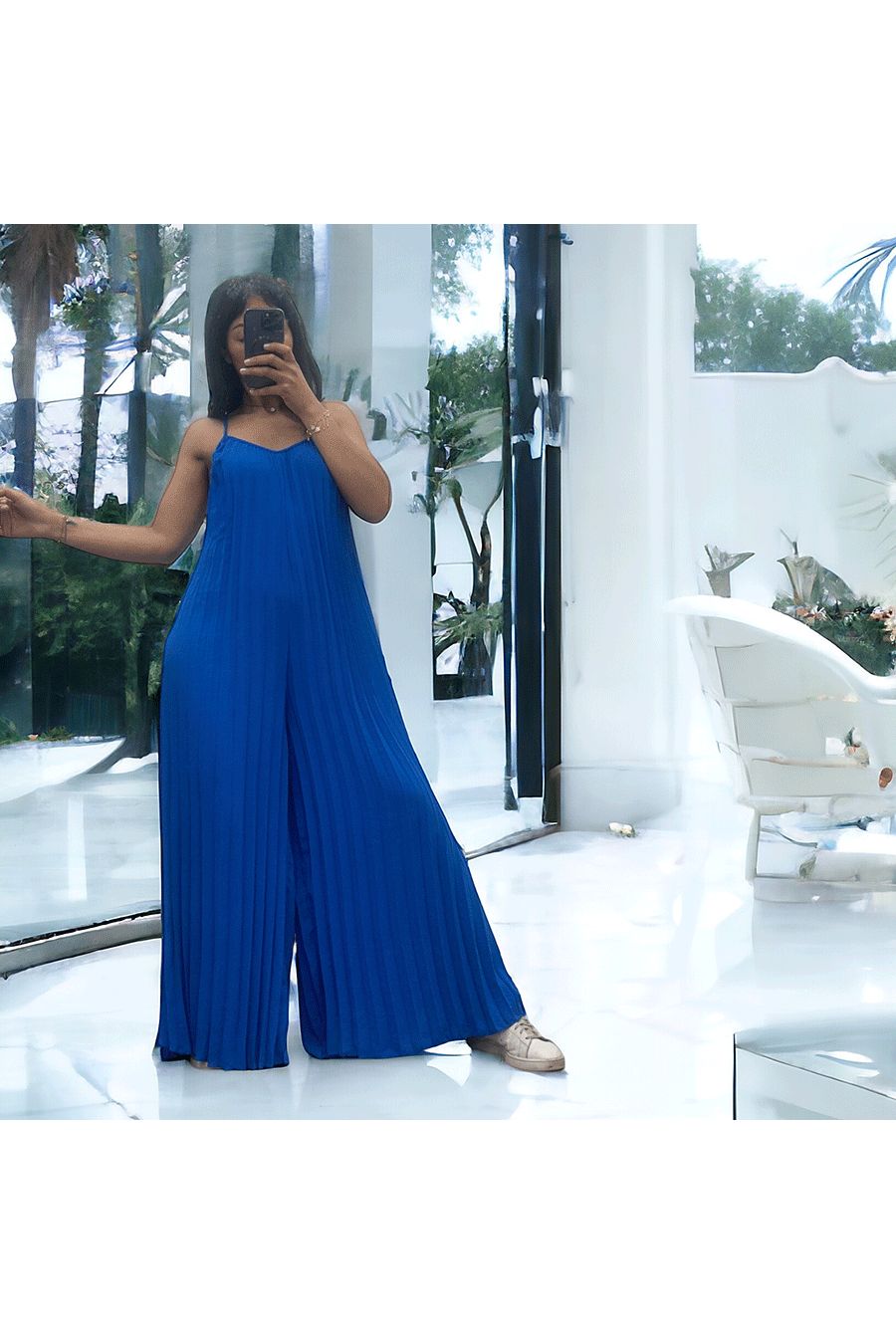 Pleated palazzo jumpsuit in royal - 1