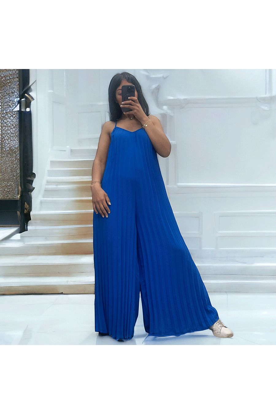 Pleated palazzo jumpsuit in royal - 2