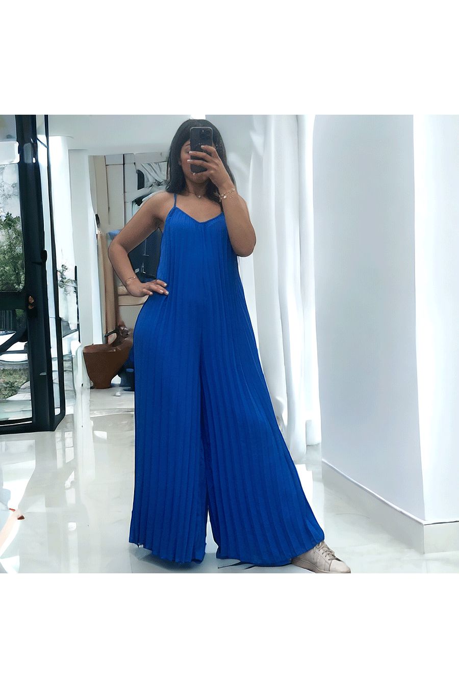 Geplooide palazzo jumpsuit in royale kleur - 3