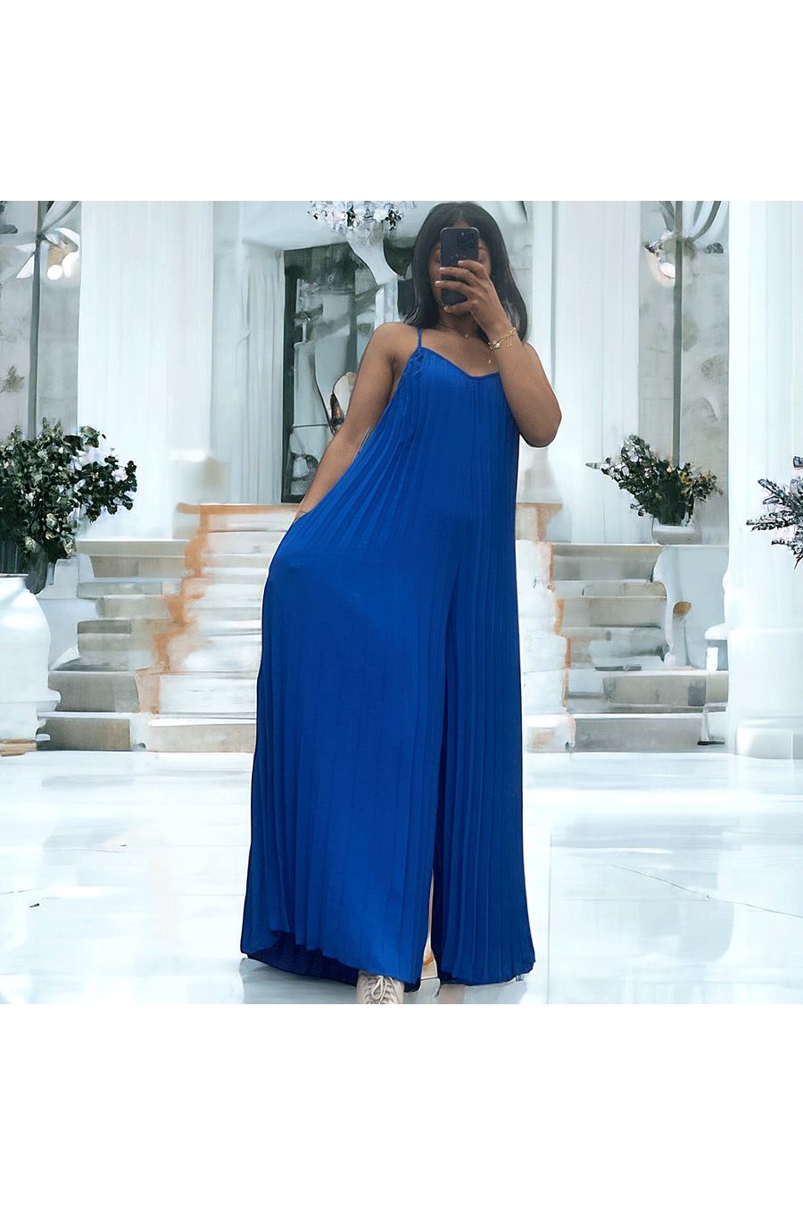 Geplooide palazzo jumpsuit in royale kleur - 4