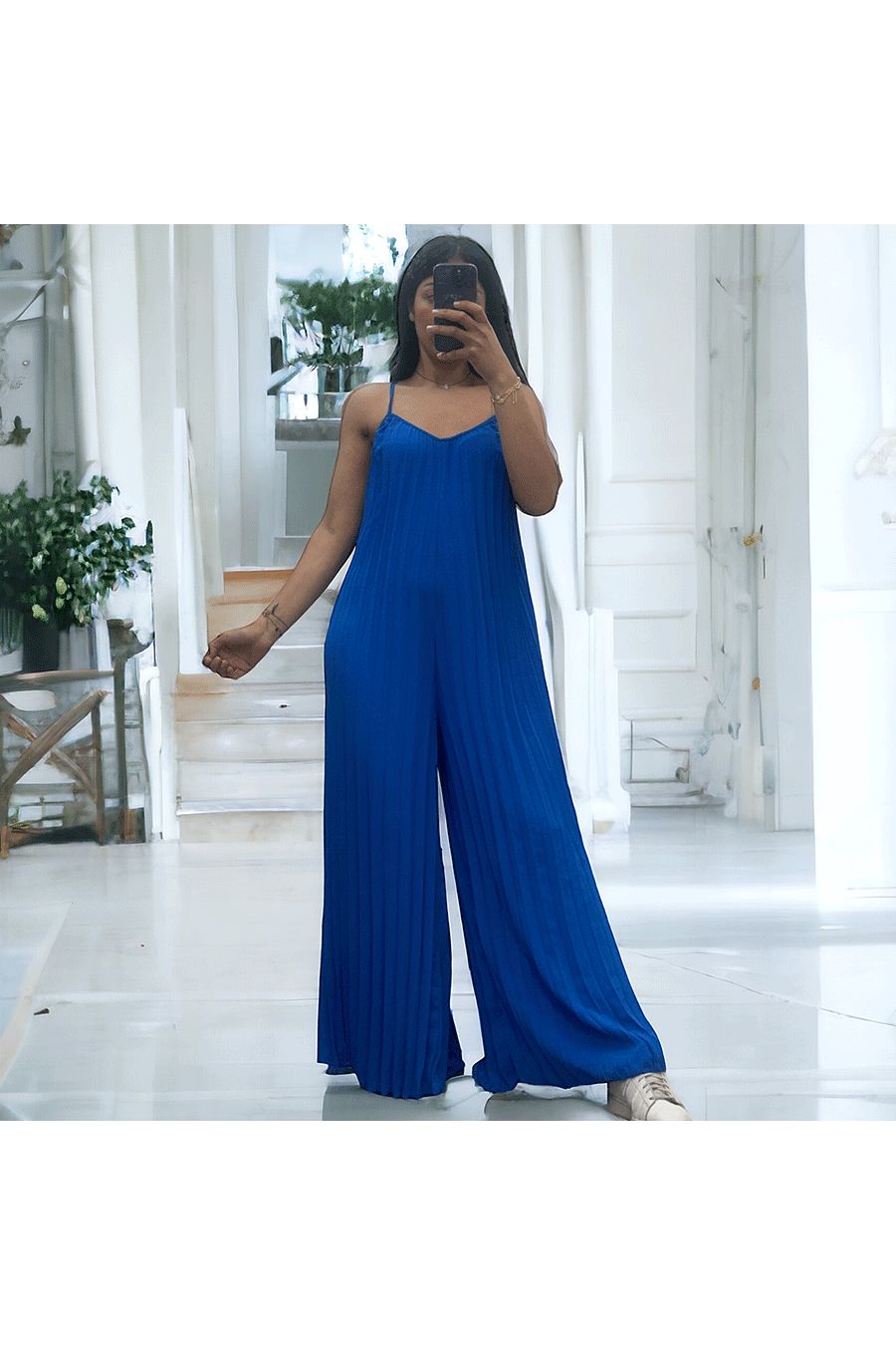 Geplooide palazzo jumpsuit in royale kleur - 5