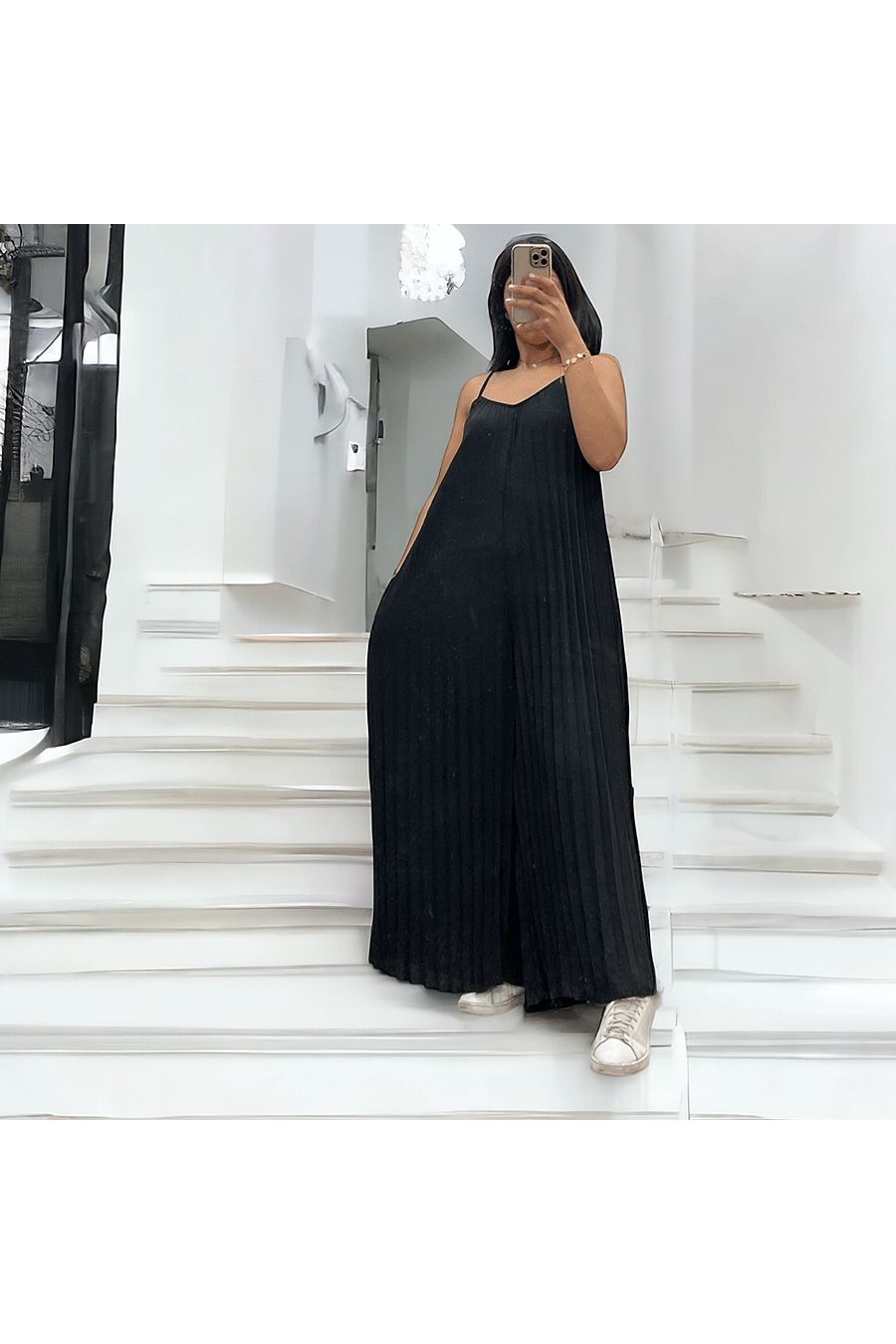 Geplooide palazzo jumpsuit in zwart - 1