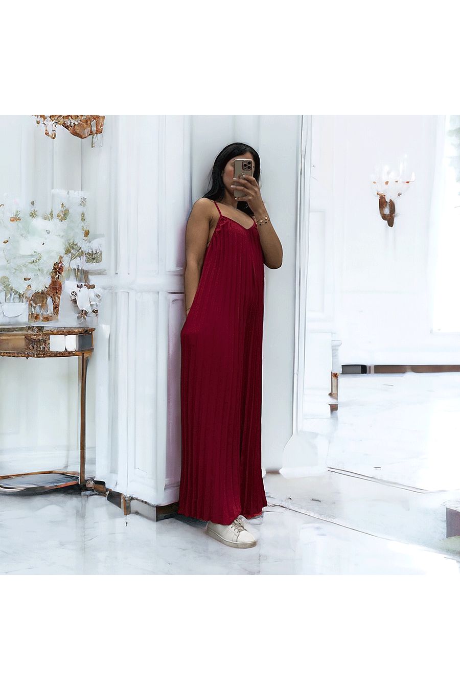 Combinaison palazzo plissé en bordeaux  - 1