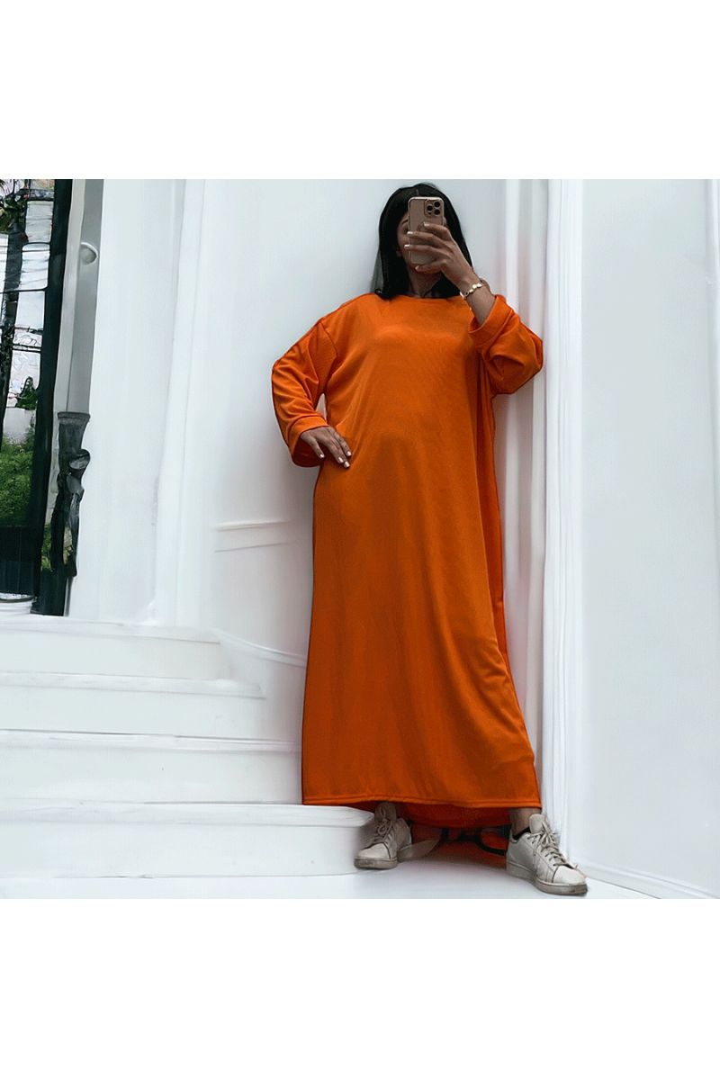 Longue robe orange collection printemps-été en maille côtelé extensible très agréable à porter - 2