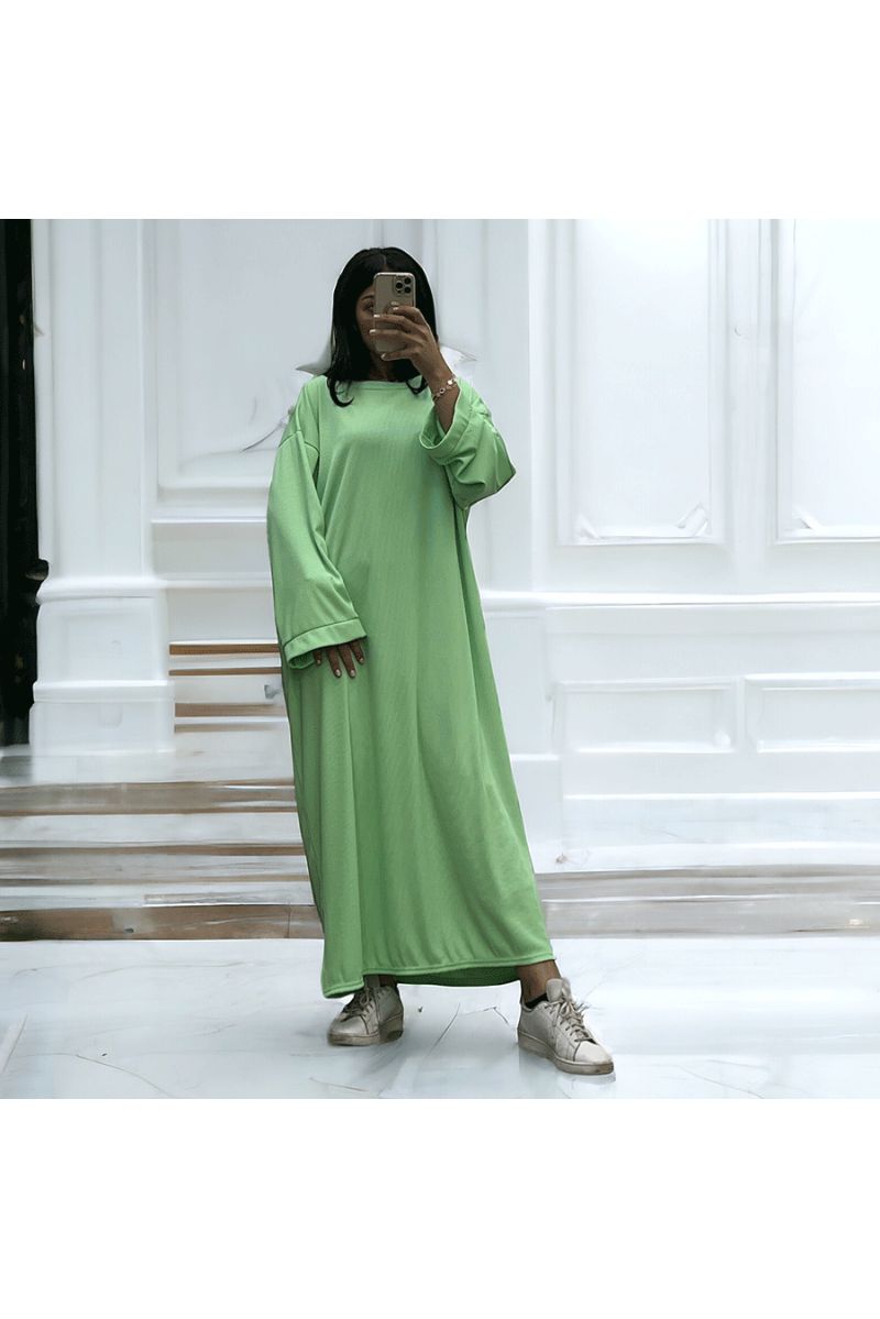 Longue robe vert clair collection printemps-été en maille côtelé extensible très agréable à porter - 2