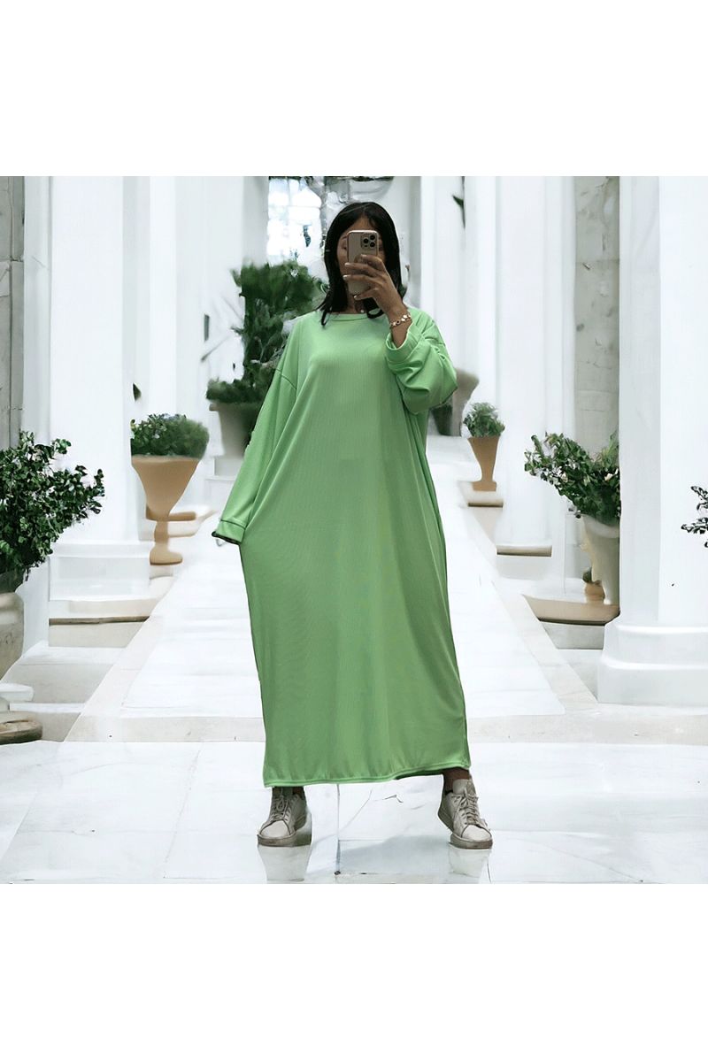 Longue robe vert clair collection printemps-été en maille côtelé extensible très agréable à porter - 3