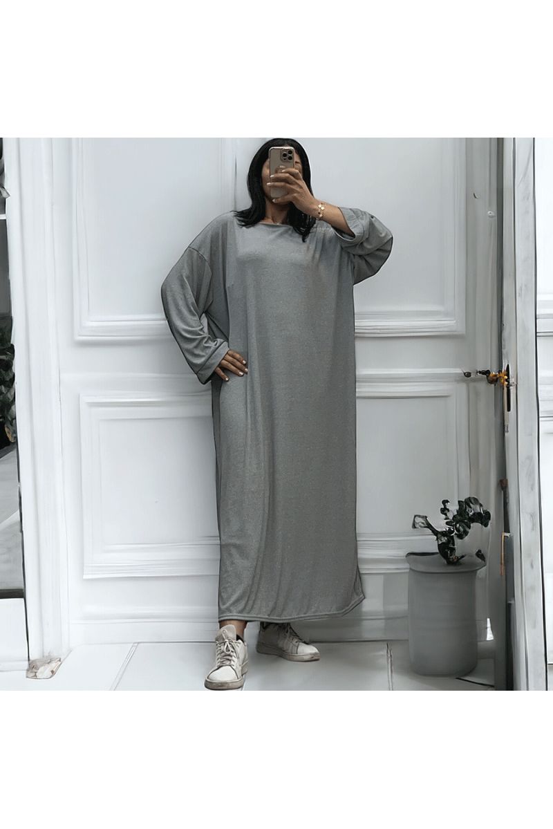 Longue robe grise collection printemps-été en maille côtelé extensible très agréable à porter - 1