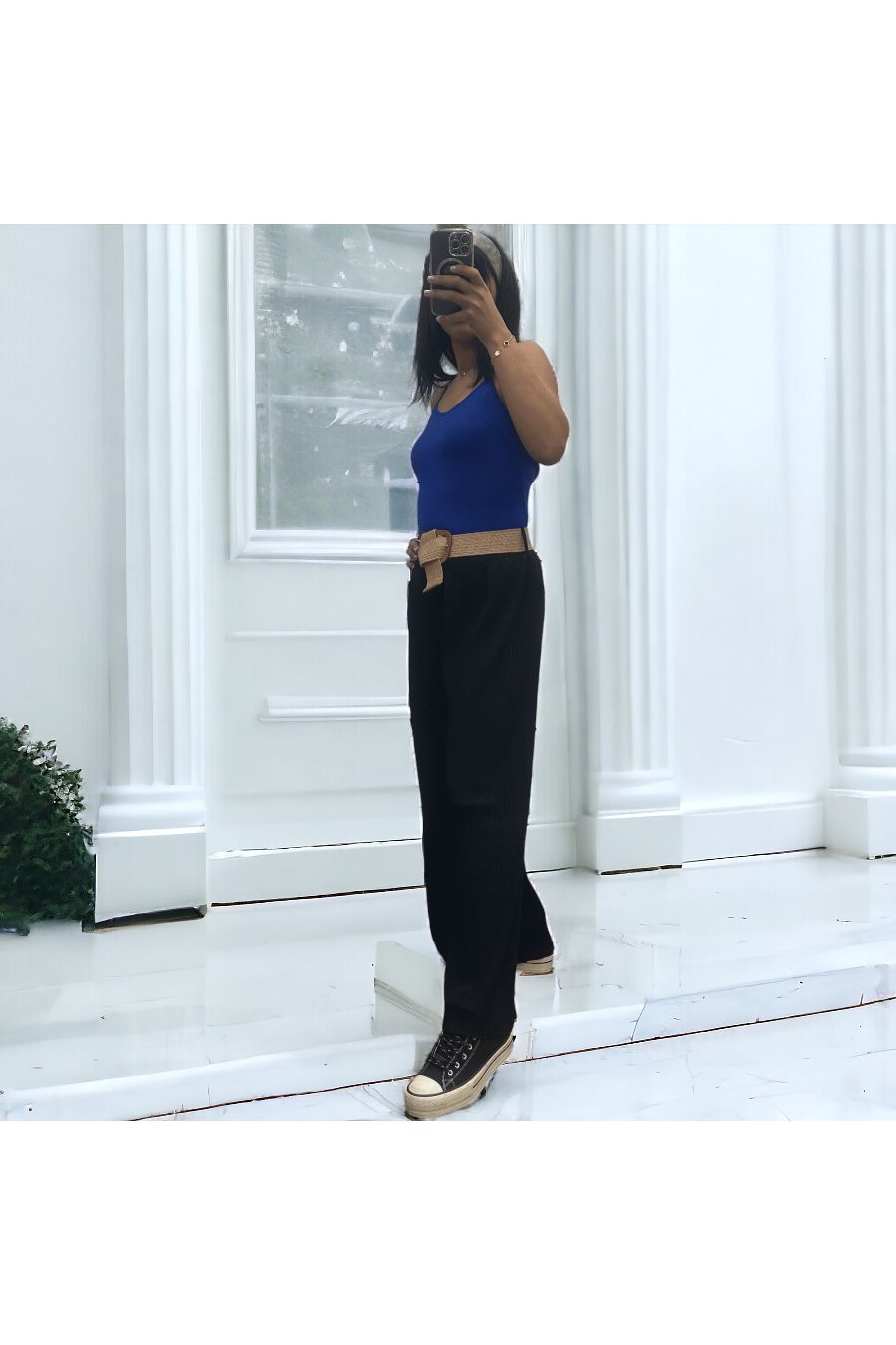 Black pleated palazzo pants with elastic waistband - 3