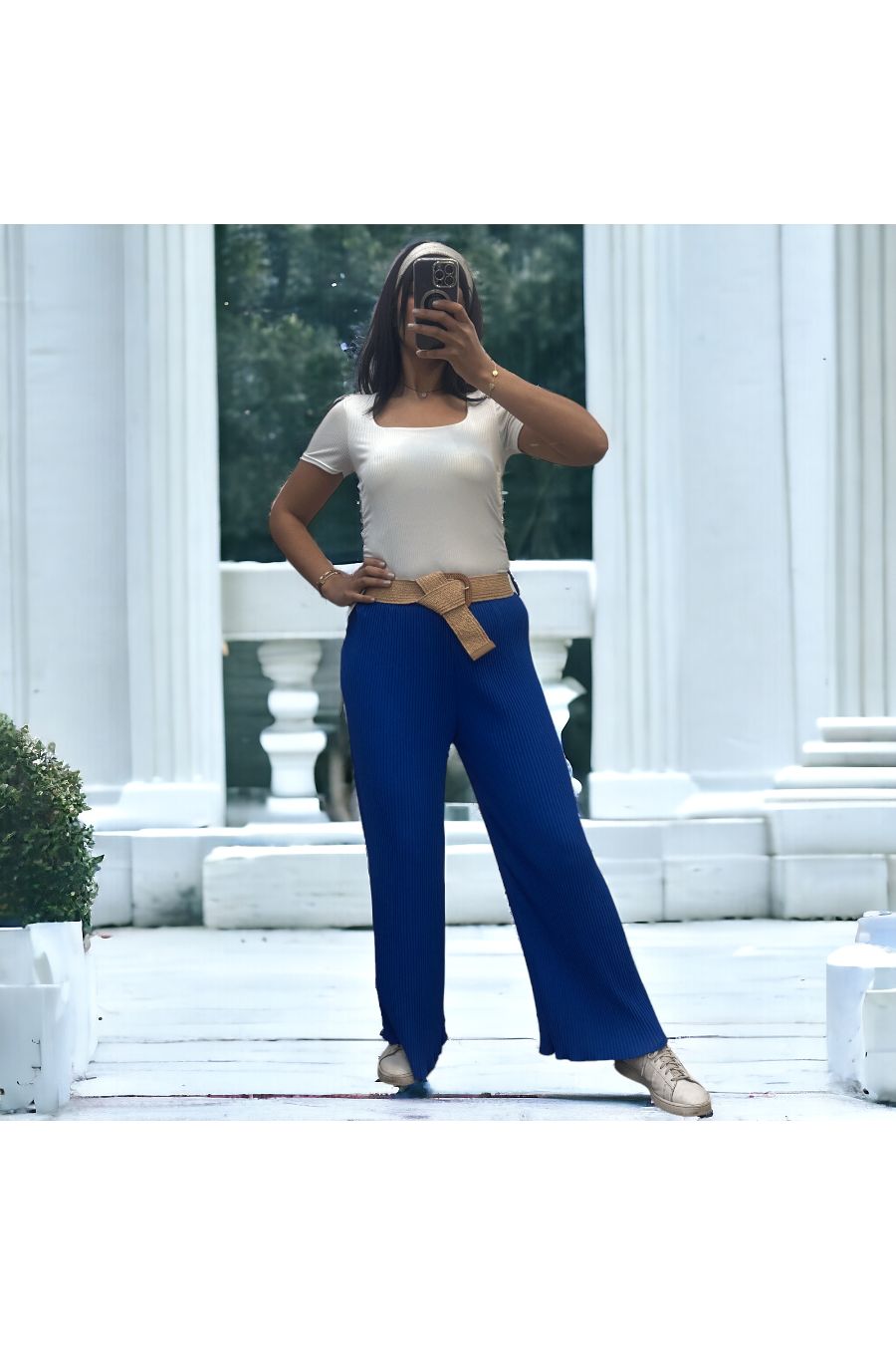 Royal pleated palazzo pants with elastic waistband - 1