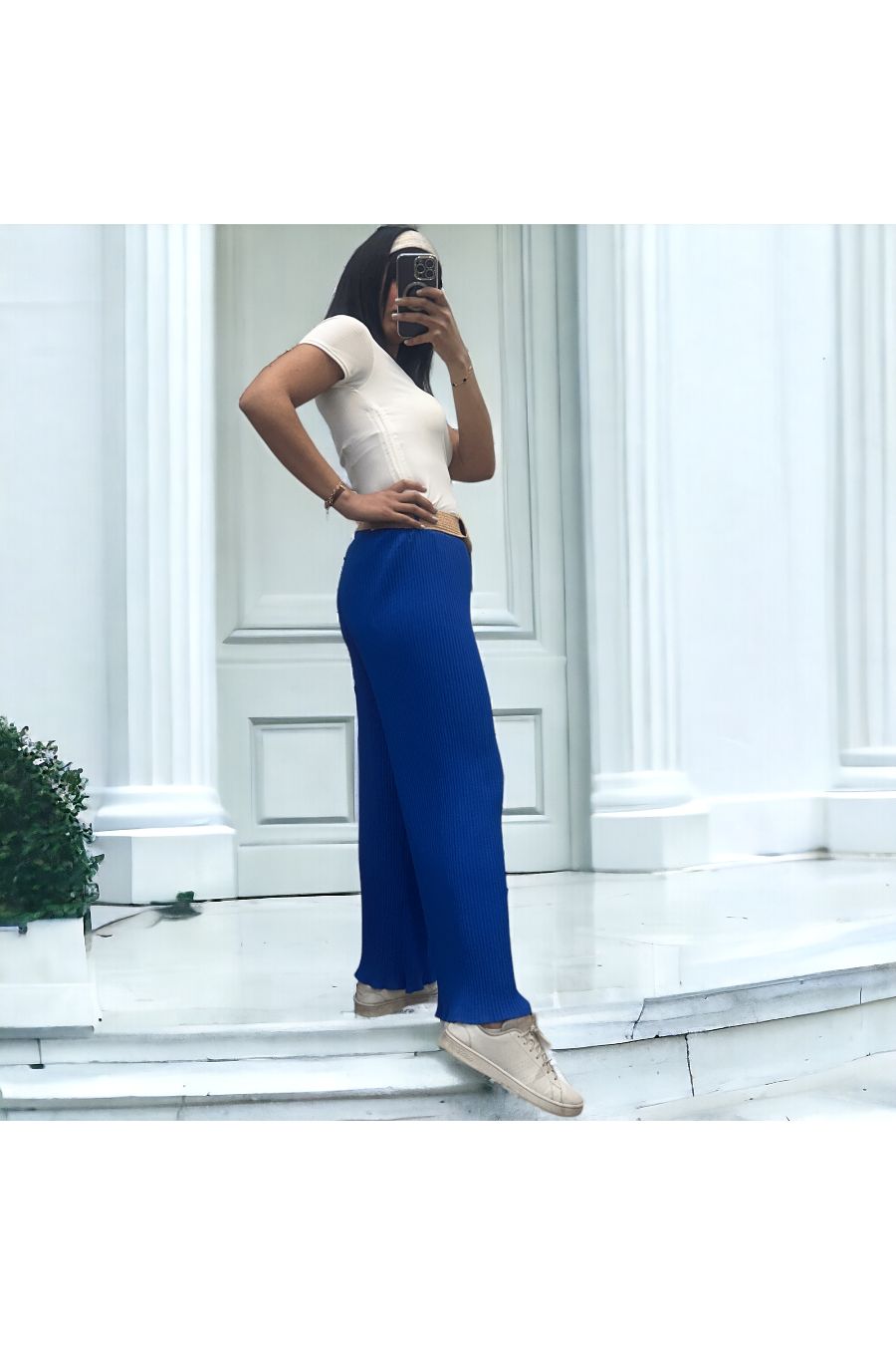 Royal pleated palazzo pants with elastic waistband - 3