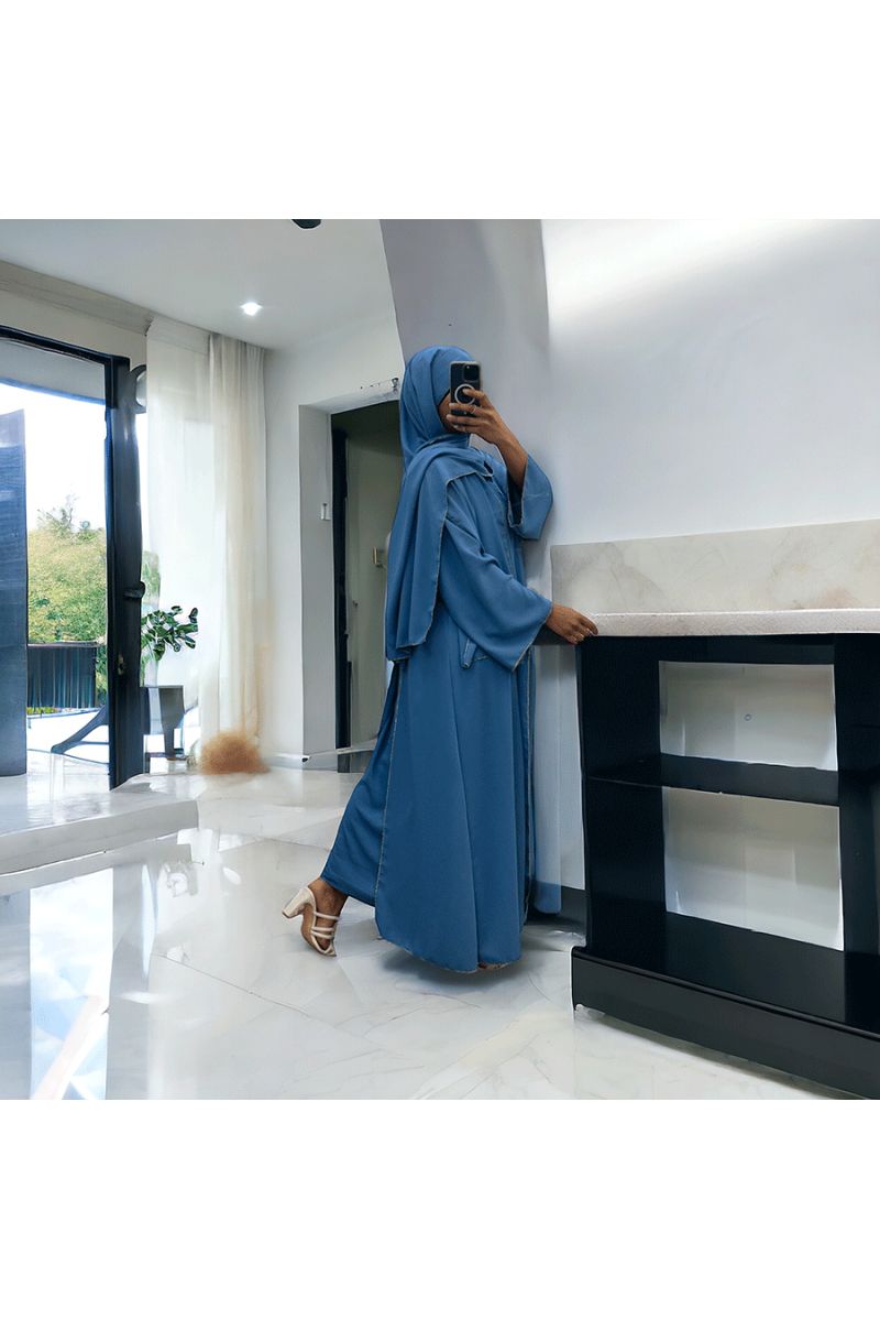 Robe abaya couleur indigo deux pièces avec foulard  - 2