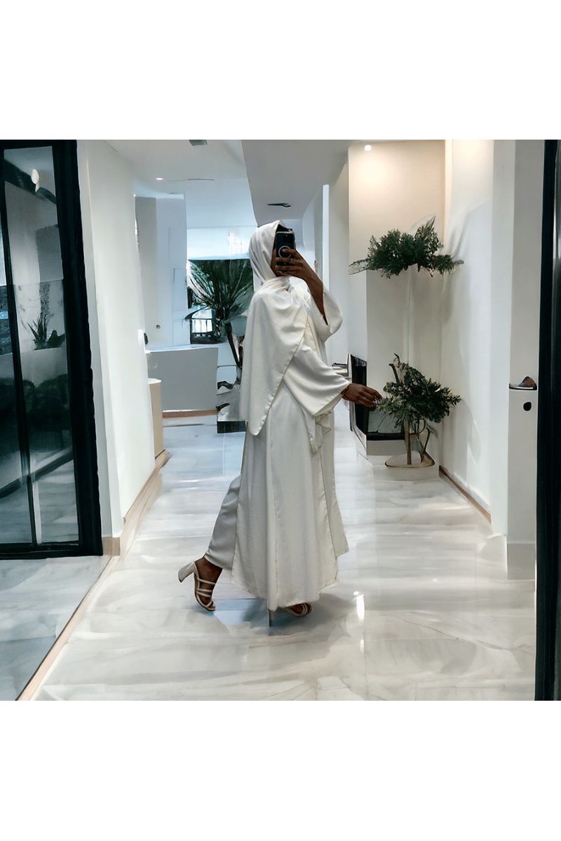 Robe abaya couleur blanche deux pièces avec foulard  - 2