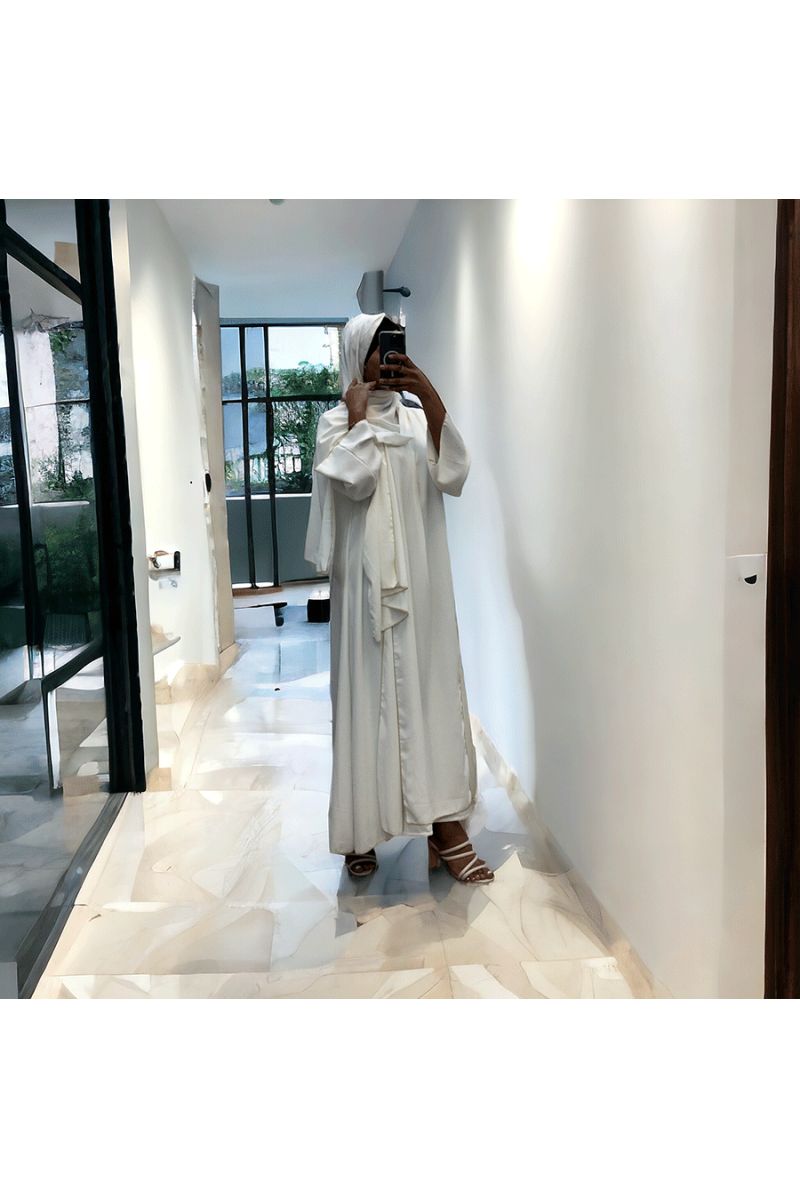 Robe abaya couleur blanche deux pièces avec foulard  - 3