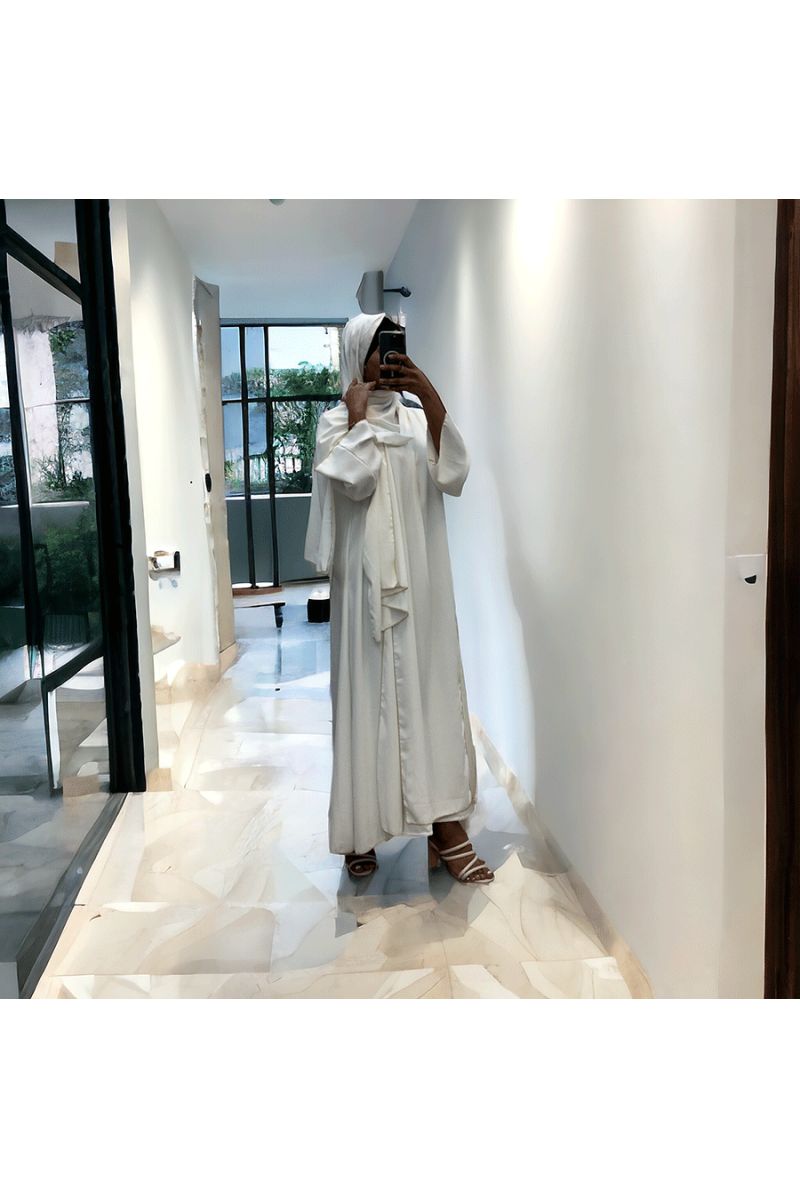 Robe abaya couleur blanche deux pièces avec foulard  - 4
