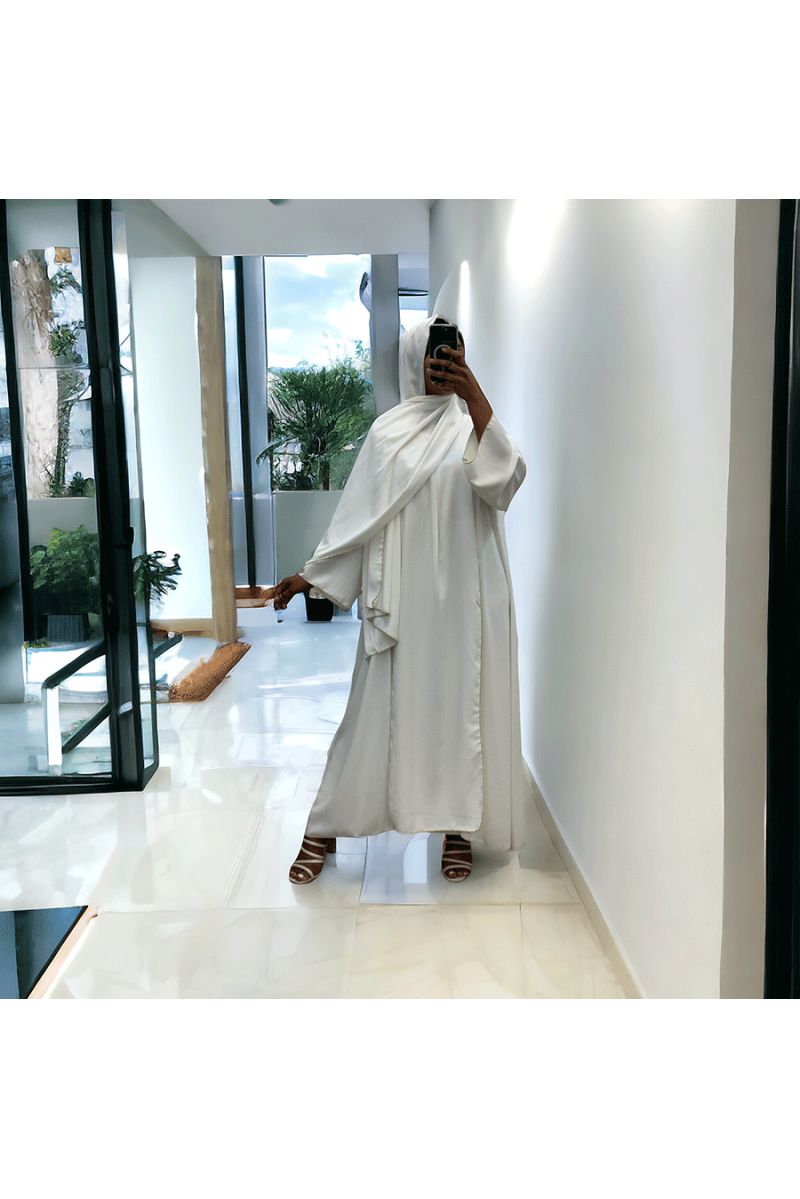 Robe abaya couleur blanche deux pièces avec foulard  - 5