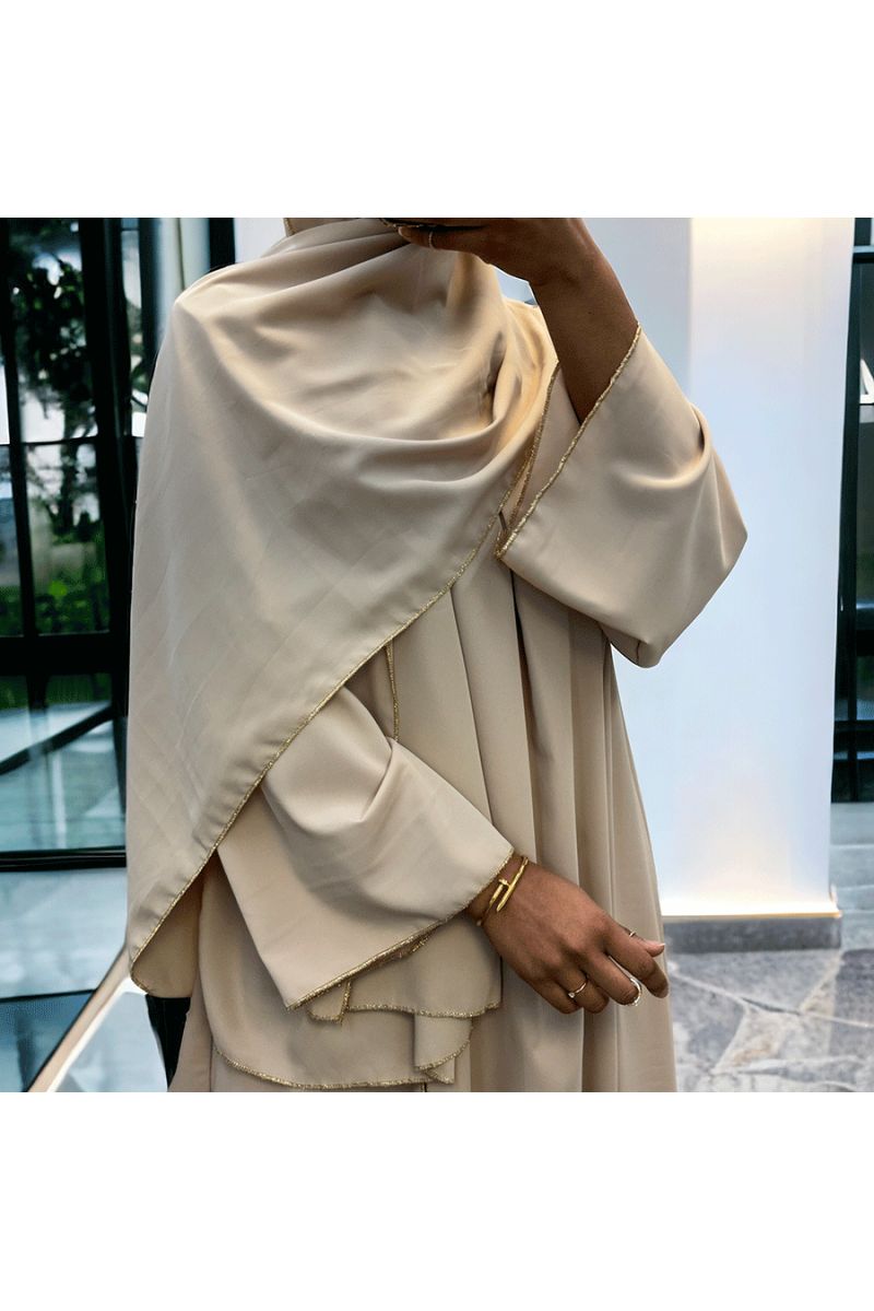 Robe abaya couleur beige deux pièces avec foulard  - 1