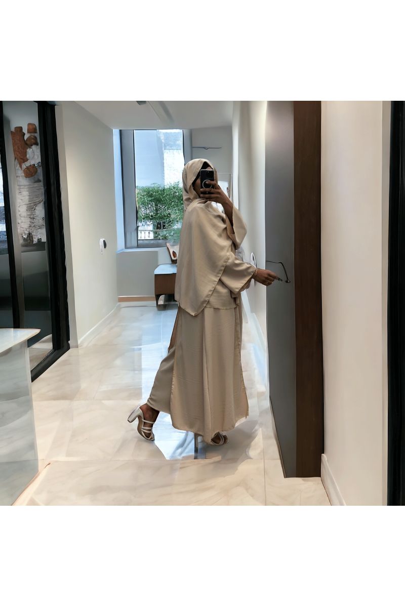 Robe abaya couleur beige deux pièces avec foulard  - 2