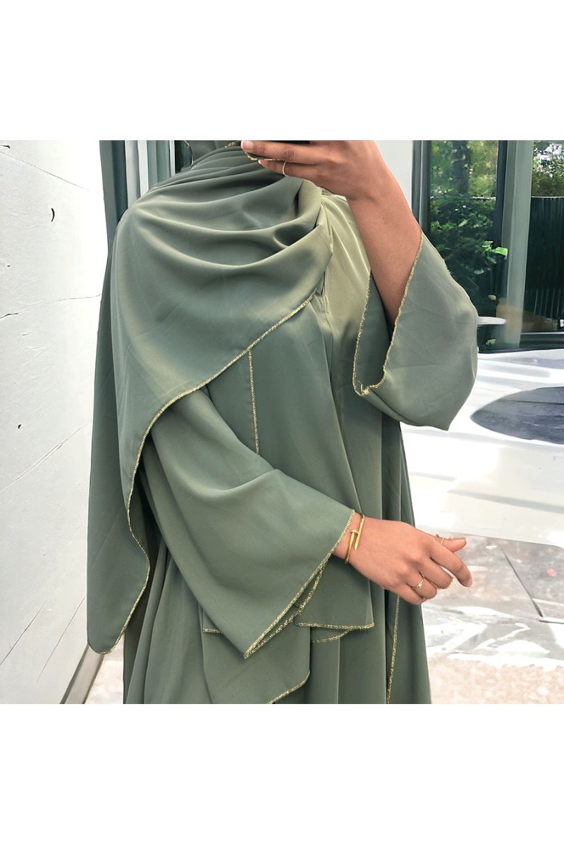 Robe abaya couleur kaki deux pièces avec foulard  - 1