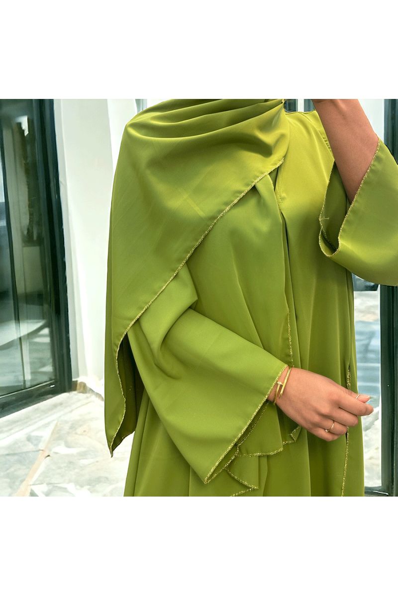 Robe abaya couleur pistache deux pièces avec foulard  - 1