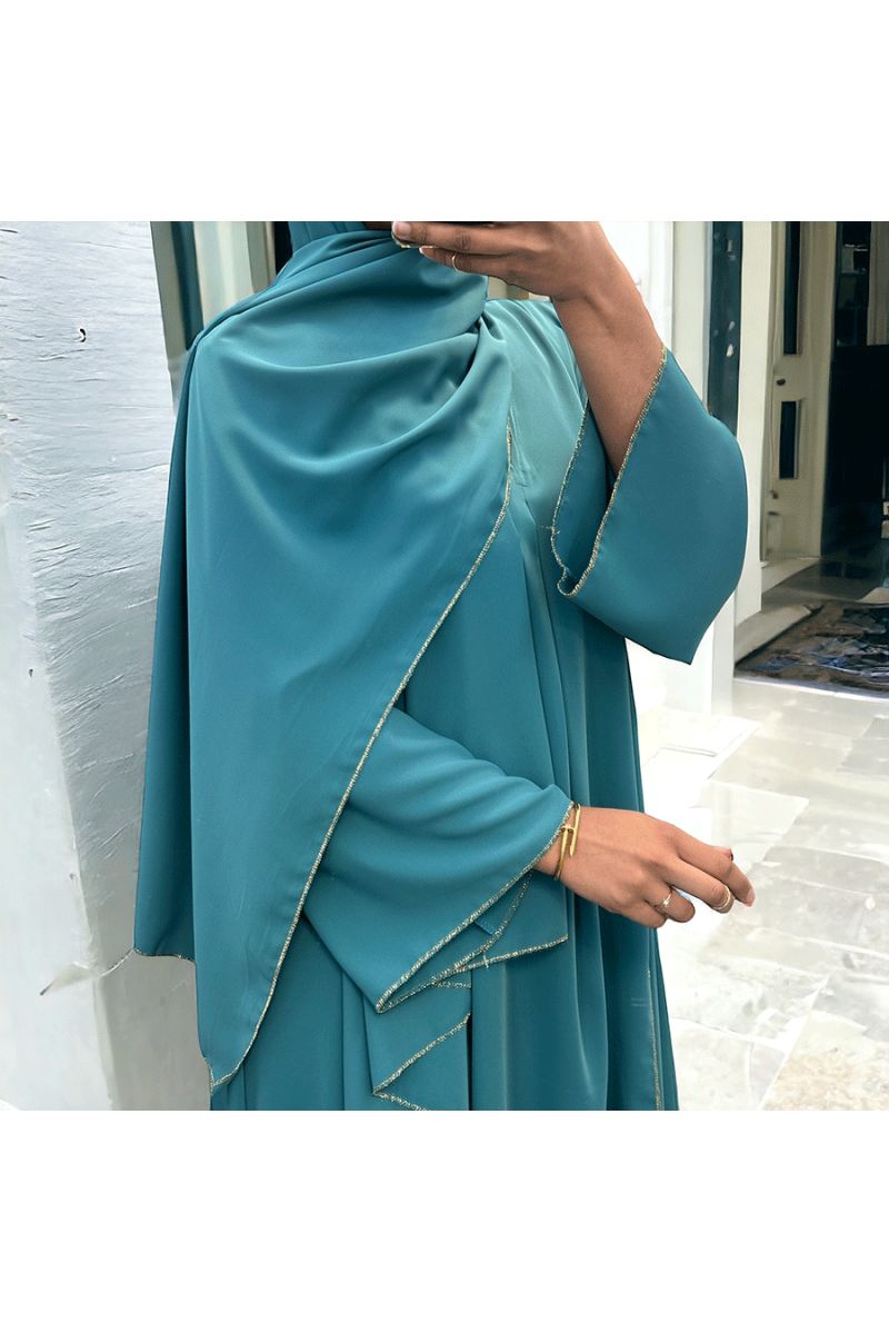 Robe abaya couleur vert canard deux pièces avec foulard  - 1