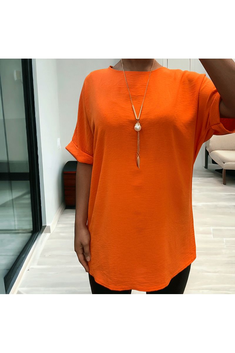 Tunique over size orange avec collier  - 2