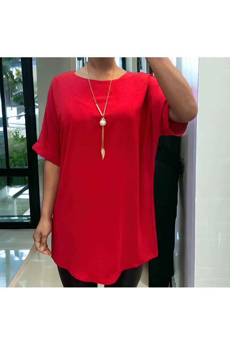 Tunique over size rouge avec collier  - 2