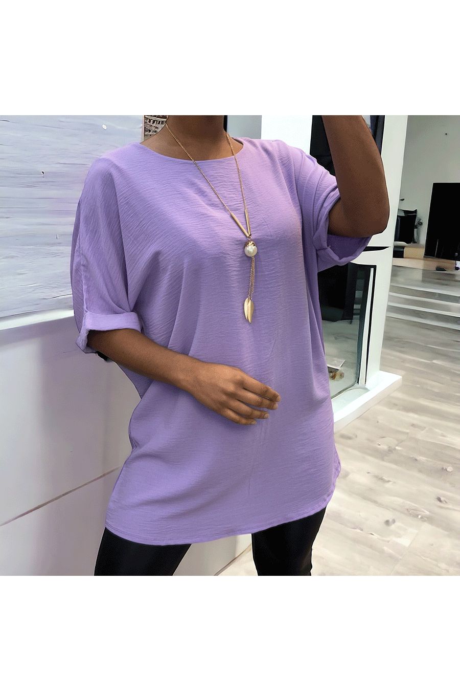 Lila oversize tuniek met ketting - 1