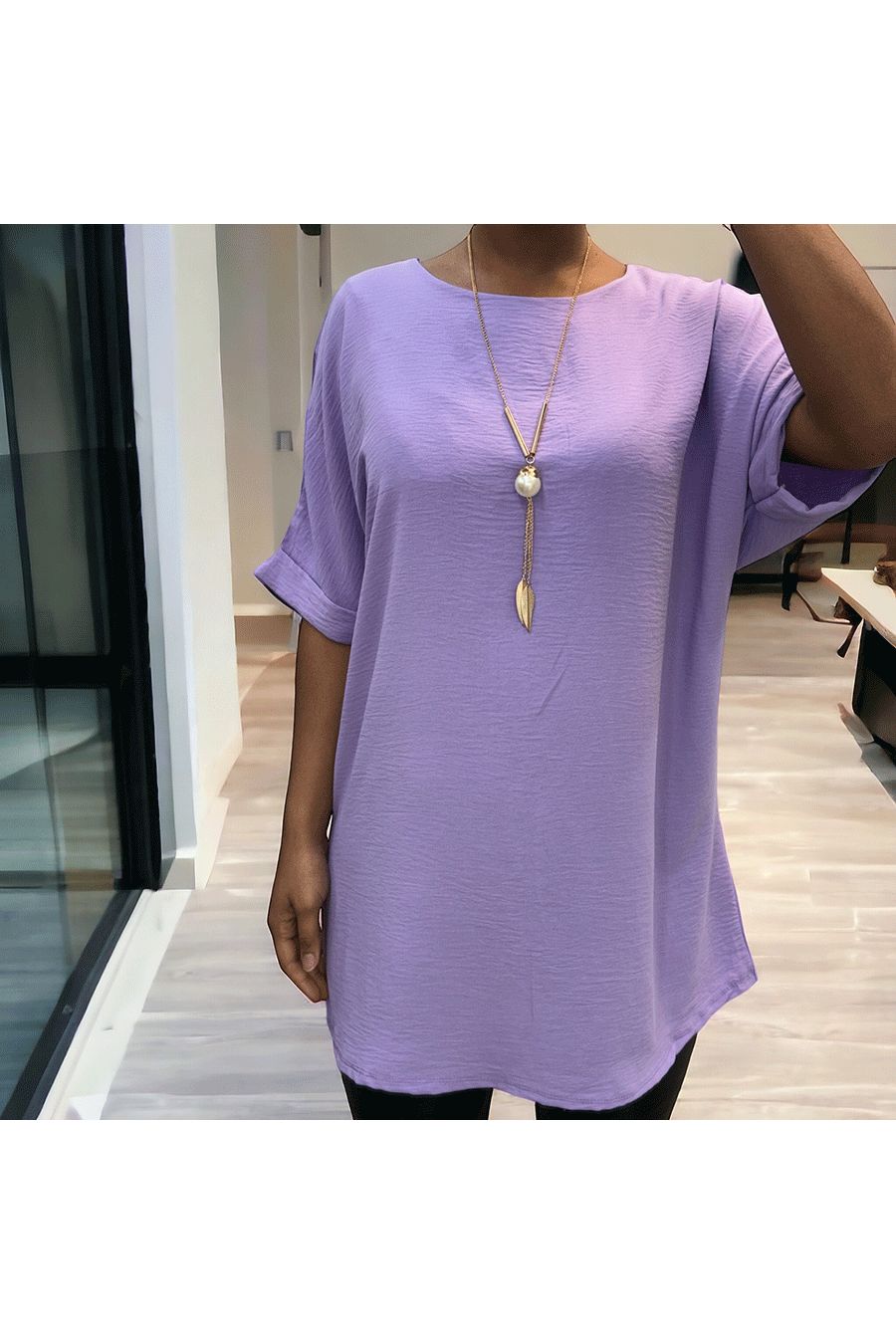 Tunique over size lilas avec collier  - 2