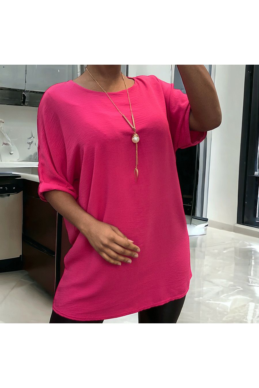 Lange rode oversized tuniekjurk gekruist vooraan - 1