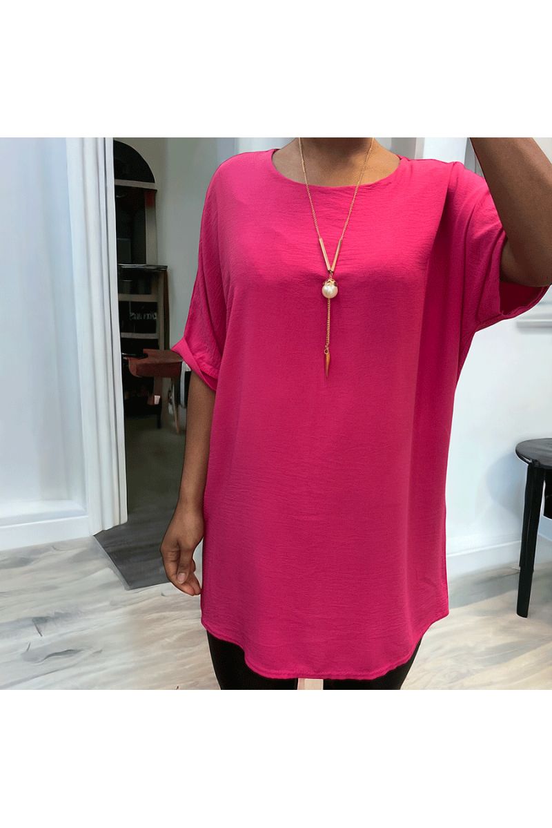 Tunique over size fuchsia avec collier  - 2