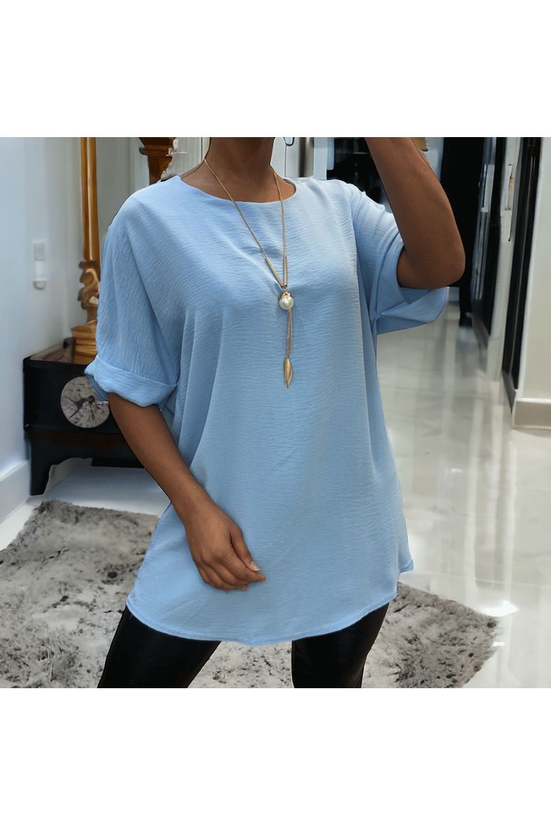 Tunique over size bleu ciel avec collier  - 1