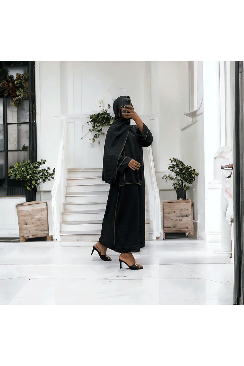 Robe abaya couleur noir avec foulard  intégré  - 1
