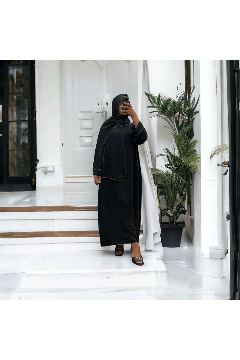 Robe abaya couleur noir avec foulard  intégré  - 2