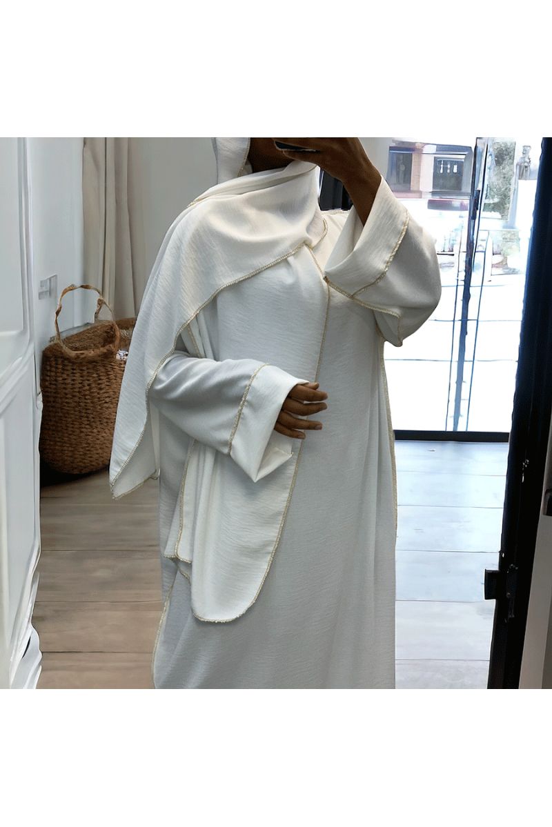Robe abaya couleur blanche avec foulard  intégré  - 1